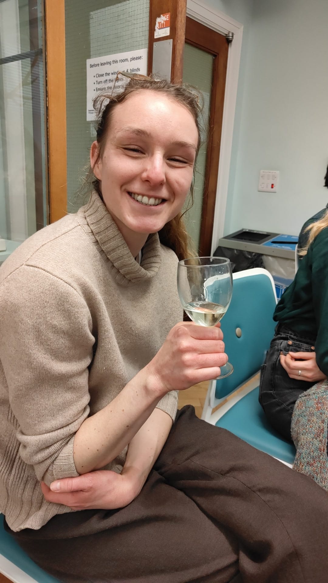 Lucie celebrating after her viva